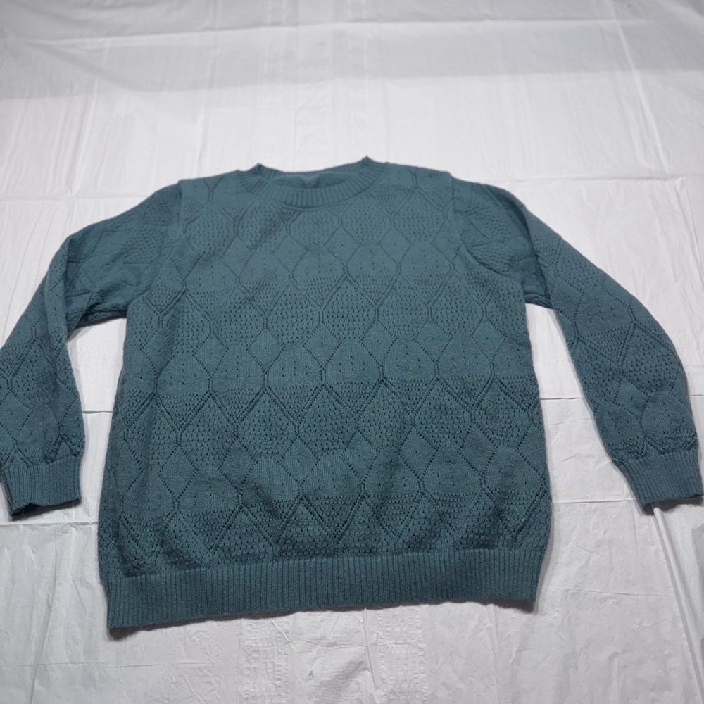 SHEIN Blue Diamond Pattern Crew Neck Sweater